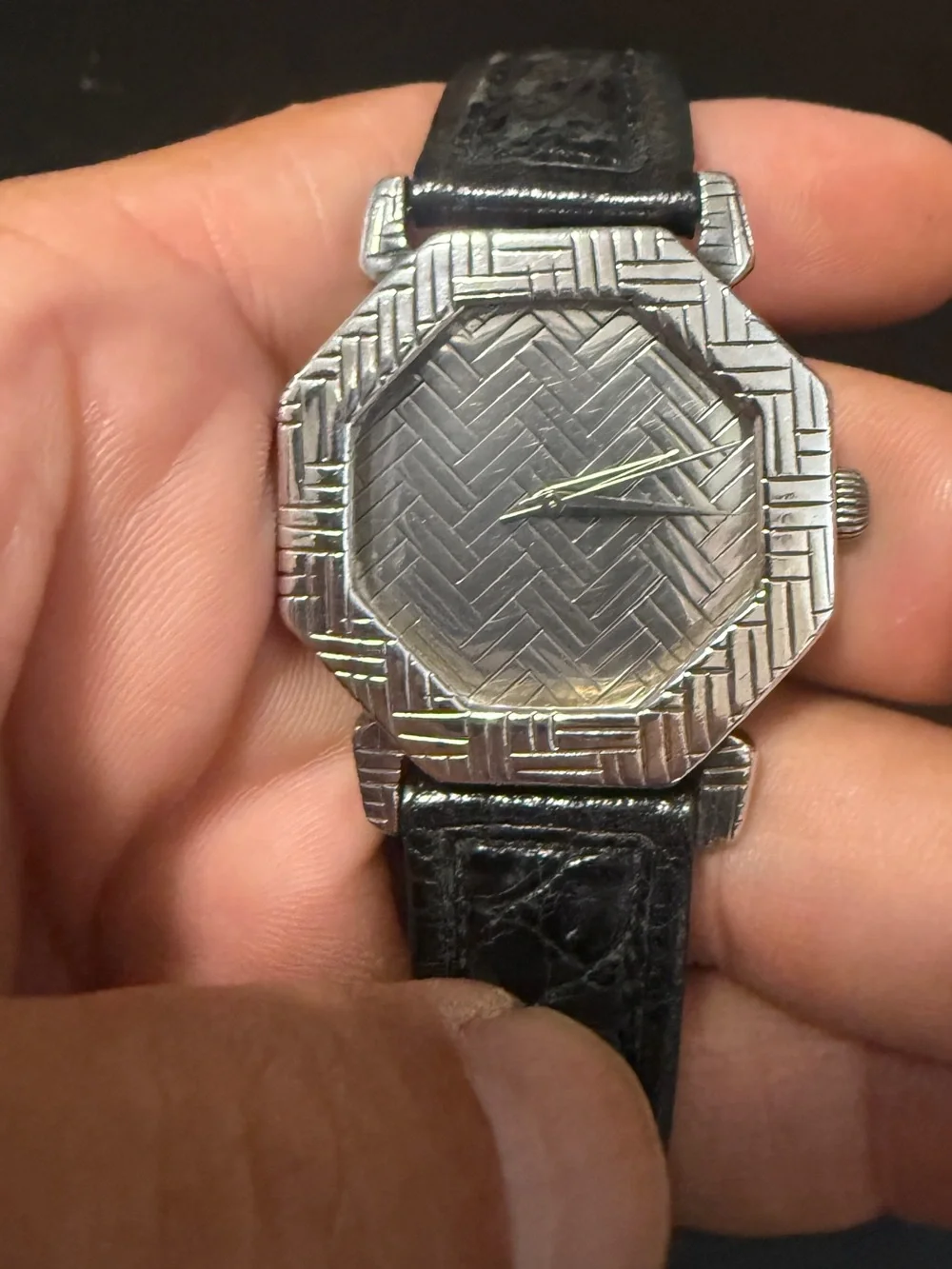 John Hardy Silver Octagonal Dress Watch with Black Croc Strap. Beautiful SILVER